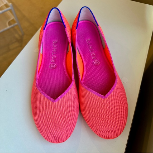 Rothy's Two-Tone Knit Ballet Flats in Pink and Coral Blue Trim Size W12 - Picture 5 of 10